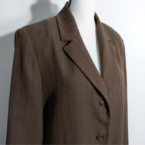 Alfred Dunner Brown Tonal Stripes Career Workwear Blazer Jacket Women's Size 14 - Picture 2 of 8